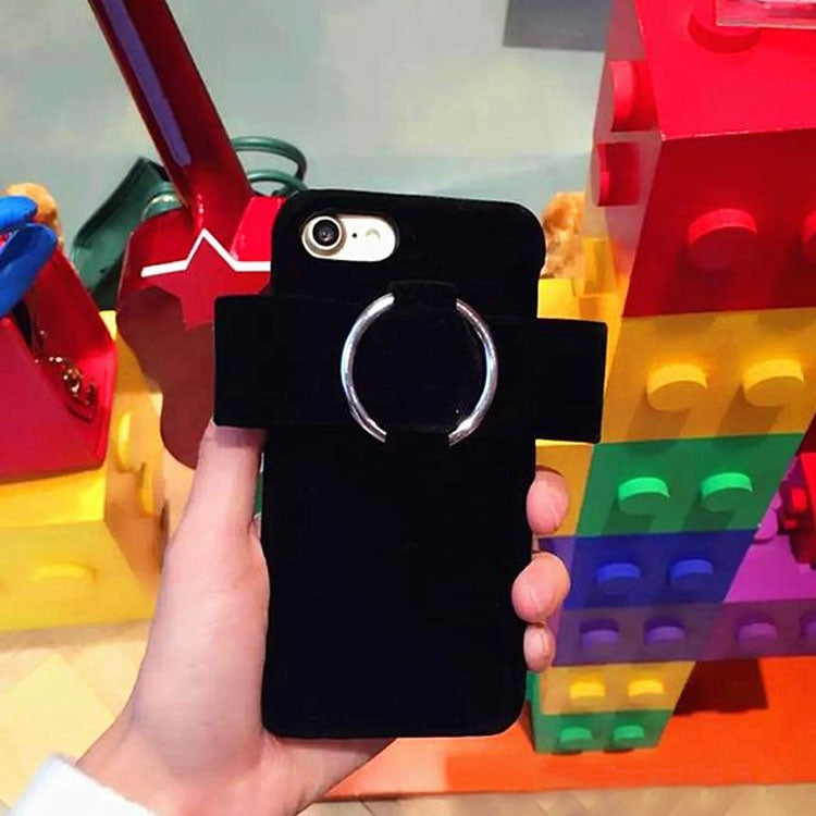 For iPhone 6 & 6s Plush Cloth Bowknot Ring Back Hard Case