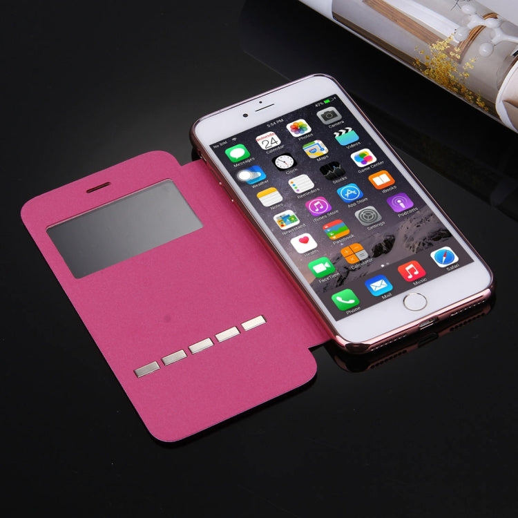 For iPhone 6 & 6s Cross Texture Electroplating TPU Back Cover Horizontal Flip Leather Case with Call Display ID