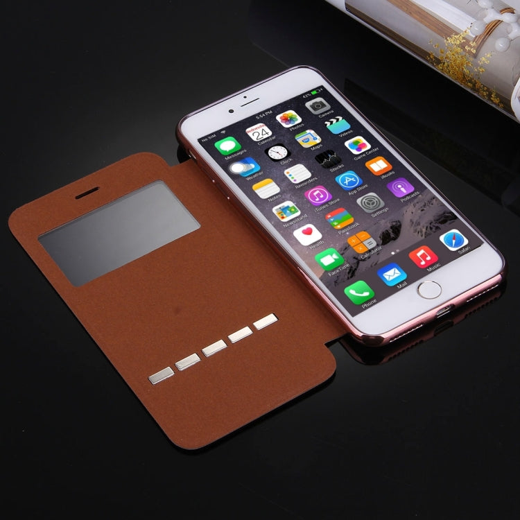 For iPhone 6 & 6s Cross Texture Electroplating TPU Back Cover Horizontal Flip Leather Case with Call Display ID