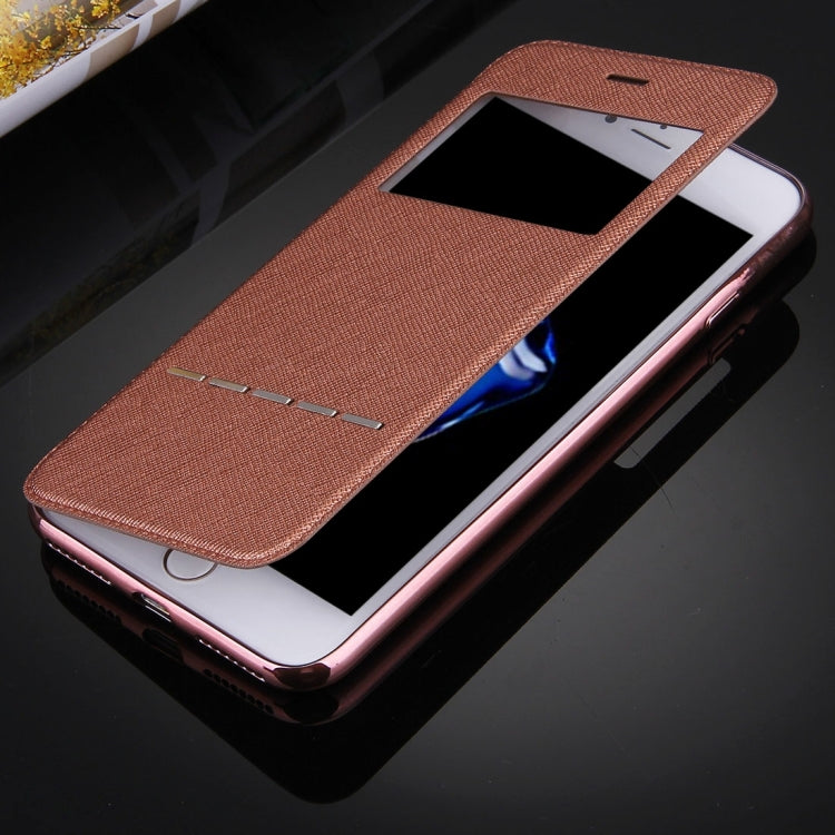 For iPhone 6 & 6s Cross Texture Electroplating TPU Back Cover Horizontal Flip Leather Case with Call Display ID