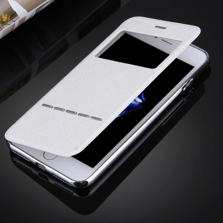 For iPhone 6 & 6s Cross Texture Electroplating TPU Back Cover Horizontal Flip Leather Case with Call Display ID