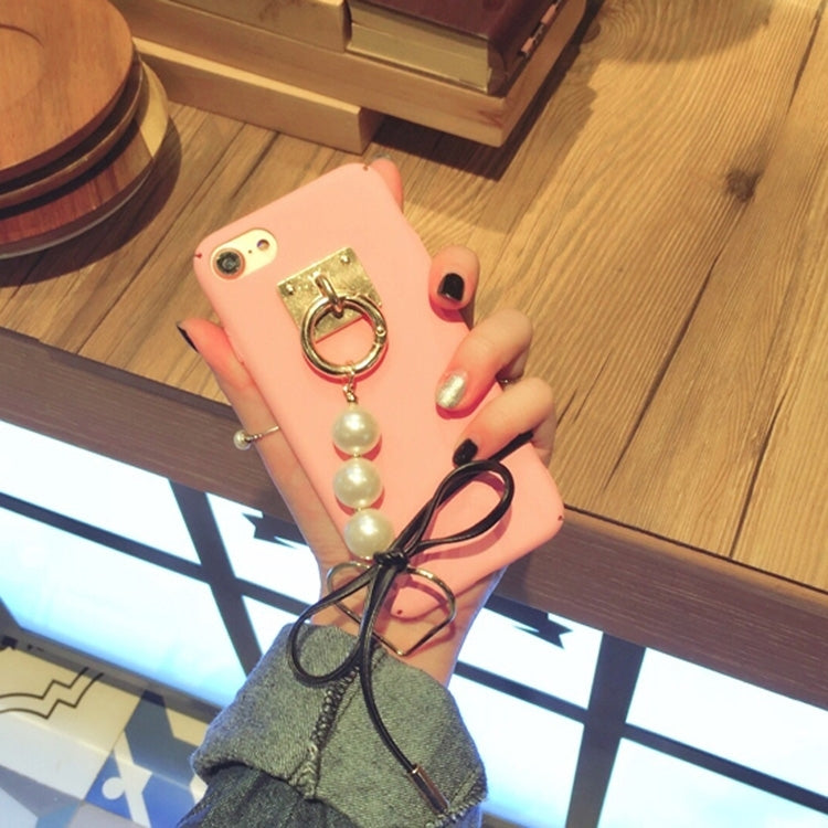 For iPhone 6 3D Bowknot PC Protective Back Cover Case with Pearl & Metal Heart Shape Pendant (Pink)