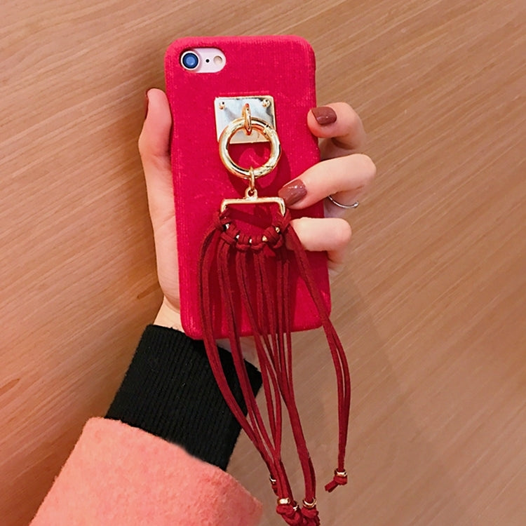 For iPhone 6 & 6s Corduroy Cloth Hard Protective Back Cover Case with Tassels Pandent