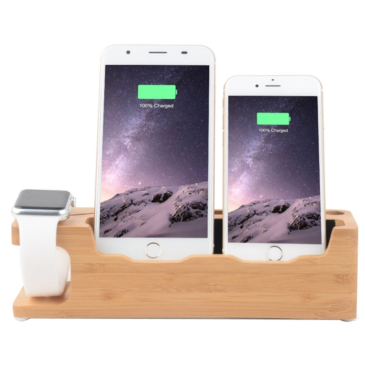 Rectangle Style 3 in 1 Bamboo Wooden Charger Holder for Apple Watch 38mm & 42mm / iPhone 6 Plus / iPhone 6