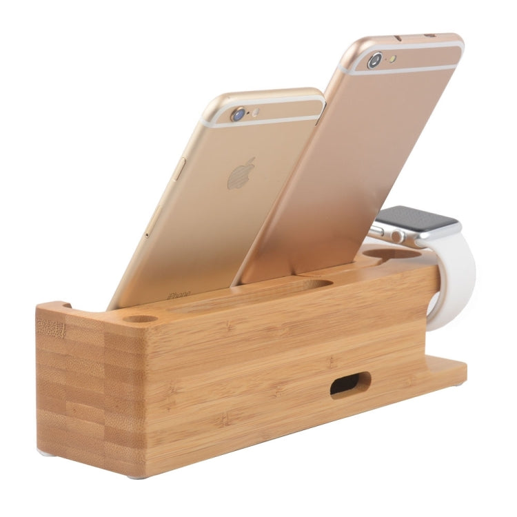 Rectangle Style 3 in 1 Bamboo Wooden Charger Holder for Apple Watch 38mm & 42mm / iPhone 6 Plus / iPhone 6