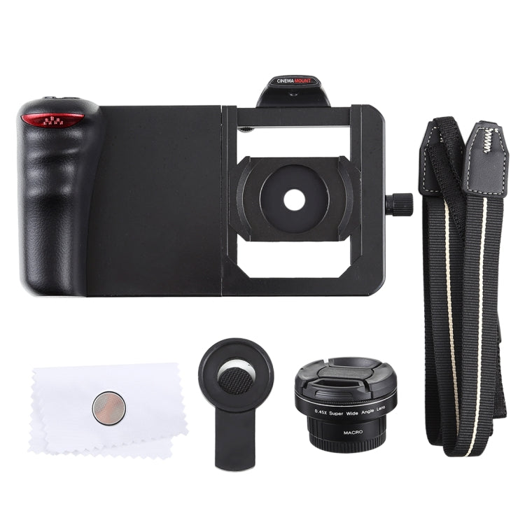 Cinema Mount 2 Professional Smartphone Stabilizer Rig Mount with Grip & 0.45X Super Wide Angle Macro Lens, For iPhone 8 & 7, iPhone 6 & 6s, 6 Plus & 6s Plus, and other Smartphones Screen Less Than 6.0 inch