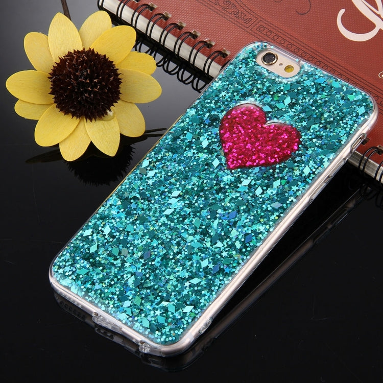 For iPhone 6 & 6s Green Glitter Powder Heart Pattern TPU Bumper Frame Protective Hard Back Cover Case
