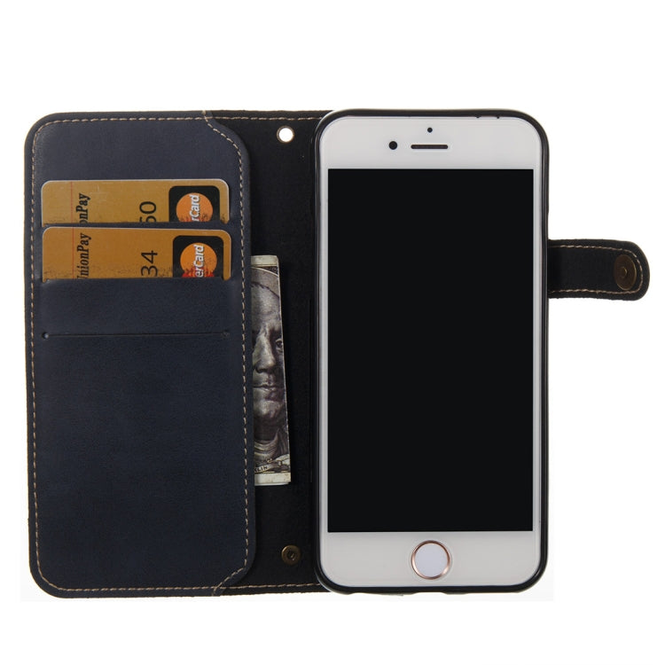 For iPhone 6 & 6s Retro Crazy Horse Texture Horizontal Flip PU Leather Case with Card Slots & Wallet & Hand Strap