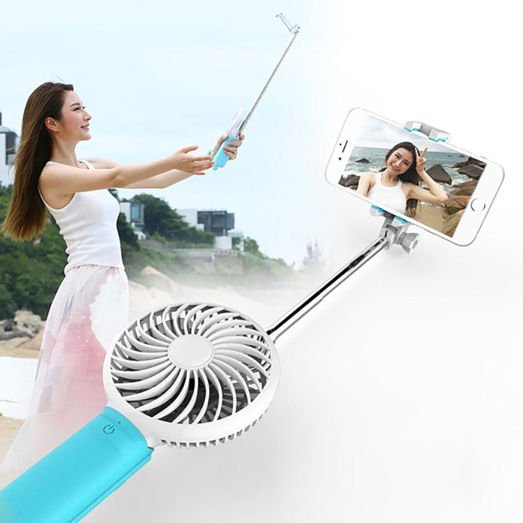 2 in 1 Portable USB Cooling Fan Blower with Three Adjustable Wind Speed + Wire Controlled Monopod Folding Extendable Handheld Pocket Holder Selfie Stick with Silicone Hand Strap, Folded Length: 22cm, Max Extension Length: 60cm(Blue)