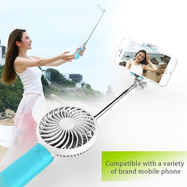 2 in 1 Portable USB Cooling Fan Blower with Three Adjustable Wind Speed + Wire Controlled Monopod Folding Extendable Handheld Pocket Holder Selfie Stick with Silicone Hand Strap, Folded Length: 22cm, Max Extension Length: 60cm(Blue)