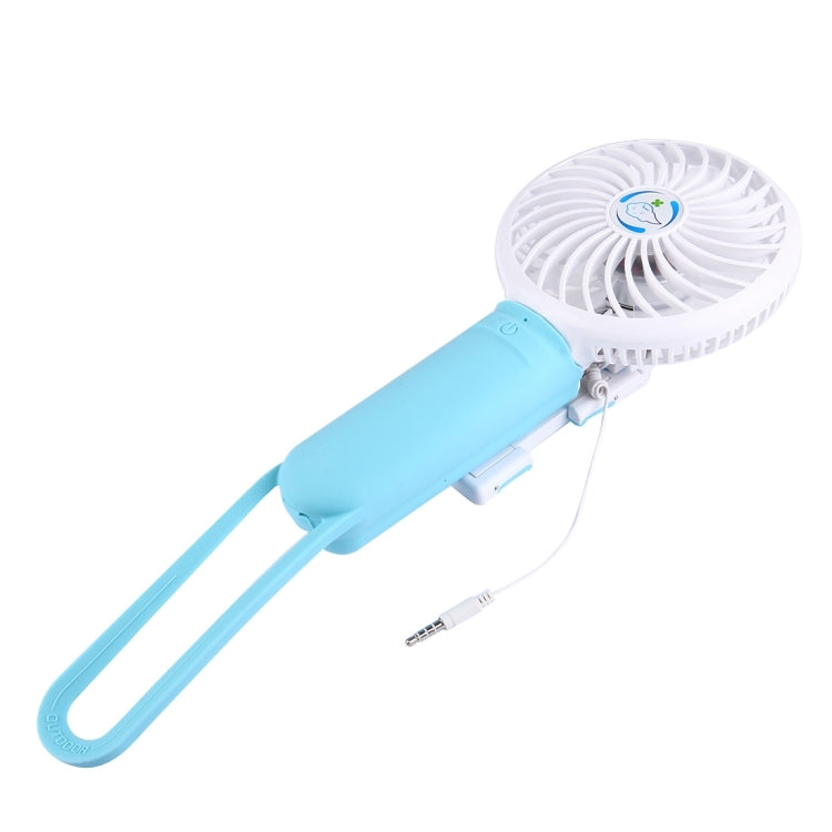 2 in 1 Portable USB Cooling Fan Blower with Three Adjustable Wind Speed + Wire Controlled Monopod Folding Extendable Handheld Pocket Holder Selfie Stick with Silicone Hand Strap, Folded Length: 22cm, Max Extension Length: 60cm(Blue)
