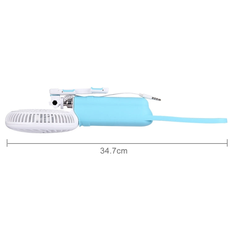 2 in 1 Portable USB Cooling Fan Blower with Three Adjustable Wind Speed + Wire Controlled Monopod Folding Extendable Handheld Pocket Holder Selfie Stick with Silicone Hand Strap, Folded Length: 22cm, Max Extension Length: 60cm(Blue)