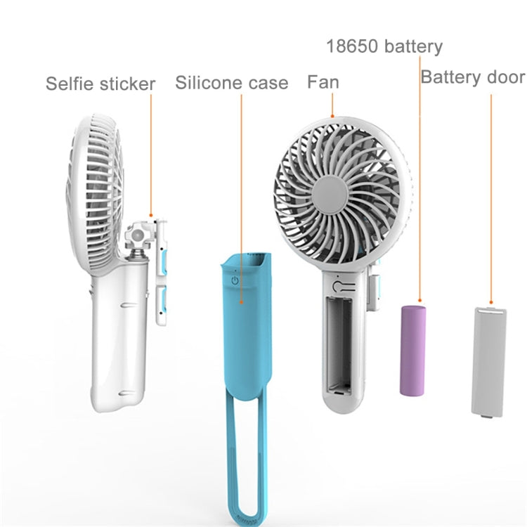 2 in 1 Portable USB Cooling Fan Blower with Three Adjustable Wind Speed + Wire Controlled Monopod Folding Extendable Handheld Pocket Holder Selfie Stick with Silicone Hand Strap, Folded Length: 22cm, Max Extension Length: 60cm(Blue)