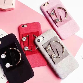 For iPhone 6 & 6s C Diamond Plush Cloth Back Hard Case with Holder