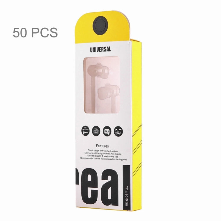 50 PCS Fashion Color Box Packing for In-ear Stereo Wired Control Earphone with Mic, Suitable Length: About 2.3m