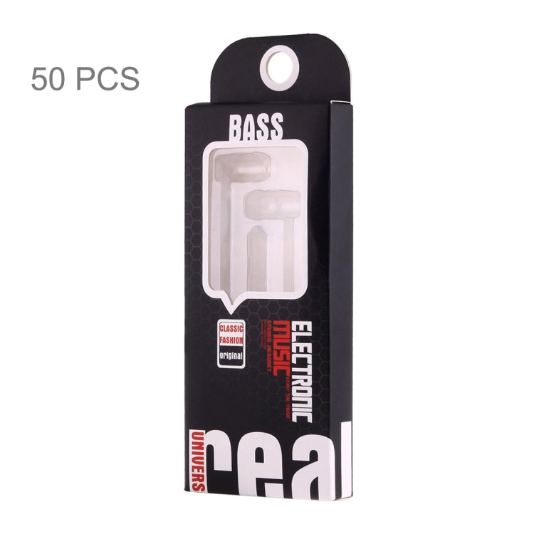 50 PCS Fashion Color Box Packing for In-ear Stereo Wired Control Earphone with Mic, Suitable Length: About 1.5m