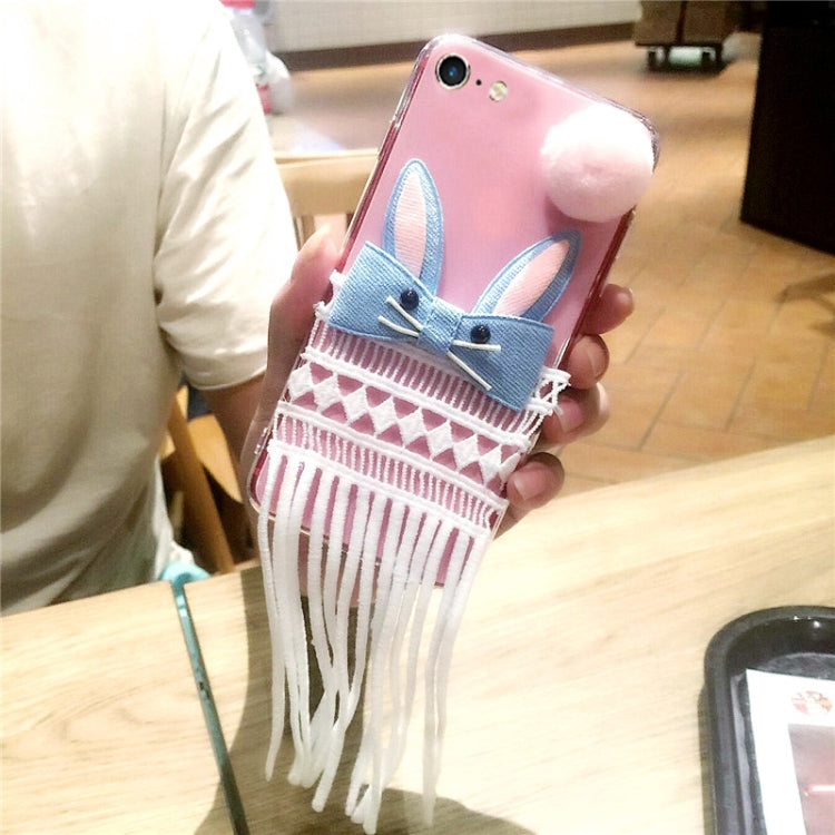 For iPhone 6 & 6s Cute Rabbit Full Coverage Protective Back Cover Case with Furry Ball
