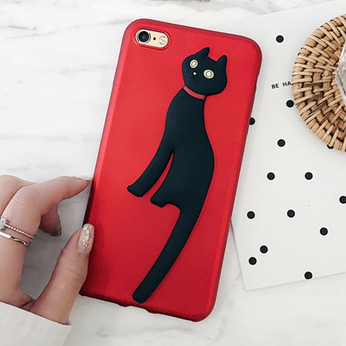 For iPhone 6 & 6s Creative Cat Tail Holder Oil Painting Surface Protective Back Cover Case