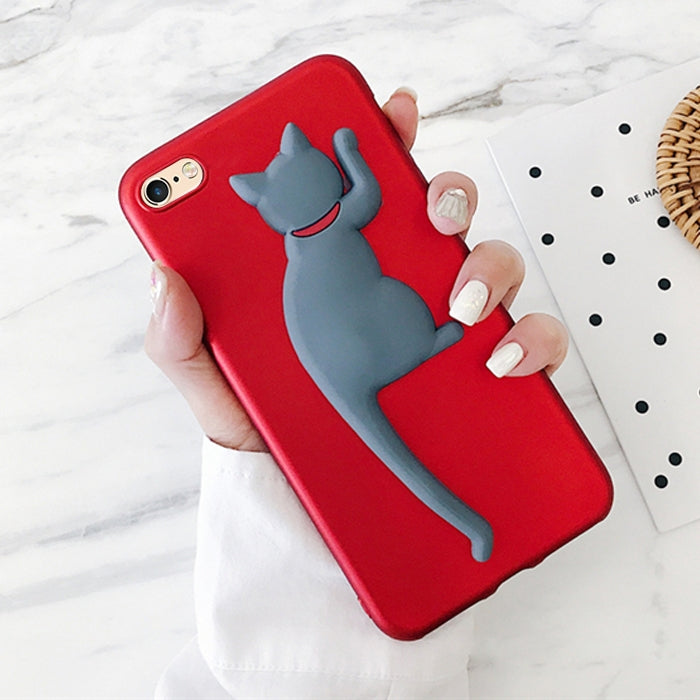 For iPhone 6 & 6s Creative Cat Tail Holder Oil Painting Surface Protective Back Cover Case