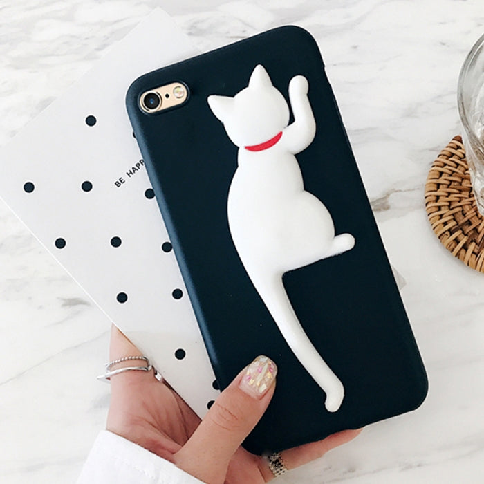 For iPhone 6 & 6s Creative Cat Tail Holder Oil Painting Surface Protective Back Cover Case