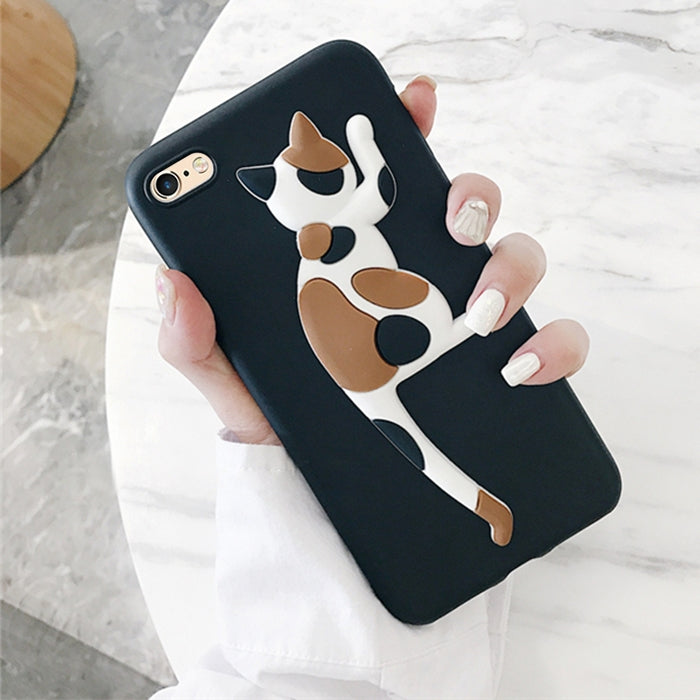 For iPhone 6 & 6s Creative Cat Tail Holder Oil Painting Surface Protective Back Cover Case