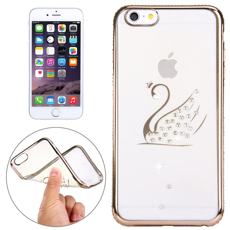 For iPhone 6 & 6s Diamond Encrusted Swan Pattern Electroplating Frame TPU Protective Case