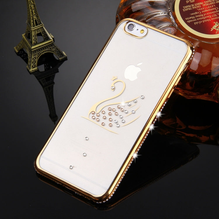 For iPhone 6 & 6s Diamond Encrusted Swan Pattern Electroplating Frame TPU Protective Case