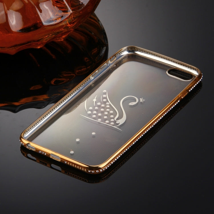 For iPhone 6 & 6s Diamond Encrusted Swan Pattern Electroplating Frame TPU Protective Case