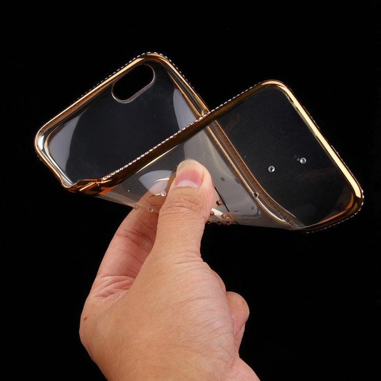 For iPhone 6 & 6s Diamond Encrusted Swan Pattern Electroplating Frame TPU Protective Case