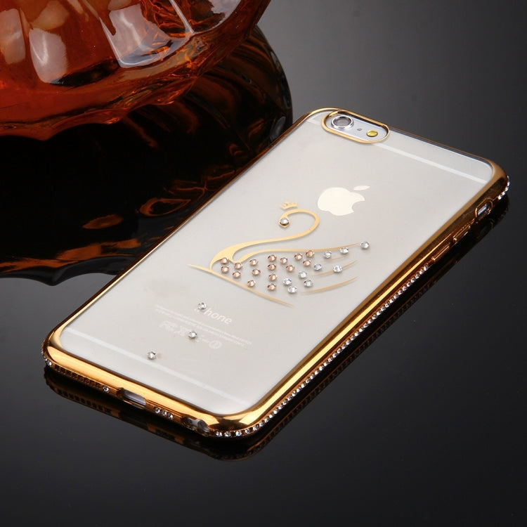 For iPhone 6 & 6s Diamond Encrusted Swan Pattern Electroplating Frame TPU Protective Case