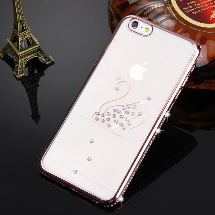 For iPhone 6 & 6s Diamond Encrusted Swan Pattern Electroplating Frame TPU Protective Case