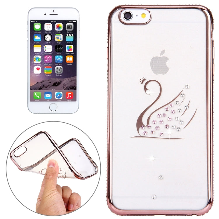 For iPhone 6 & 6s Diamond Encrusted Swan Pattern Electroplating Frame TPU Protective Case