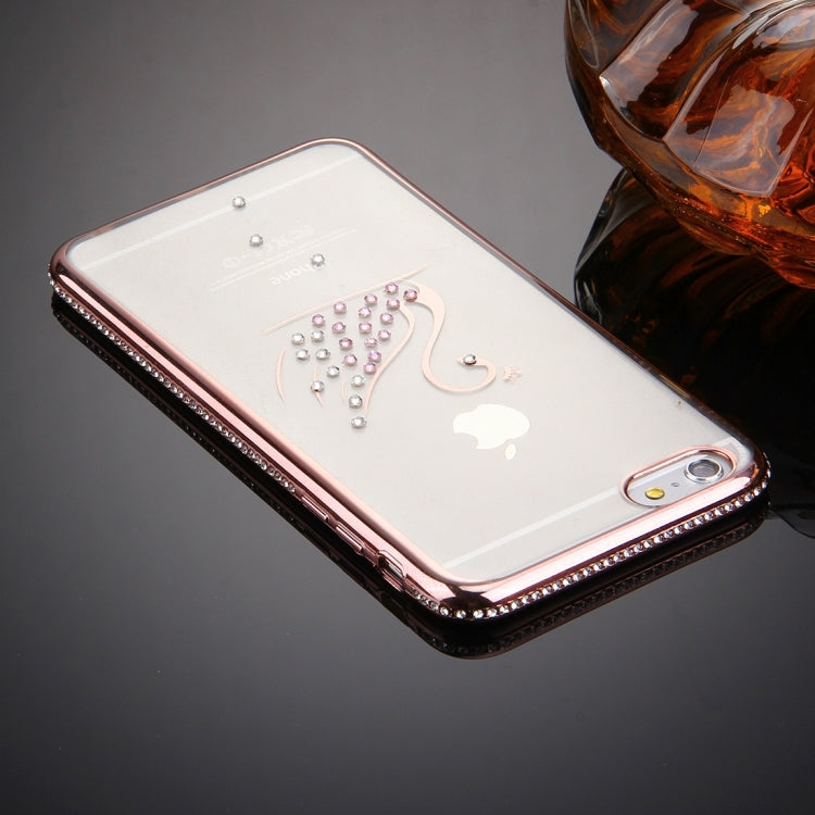 For iPhone 6 & 6s Diamond Encrusted Swan Pattern Electroplating Frame TPU Protective Case
