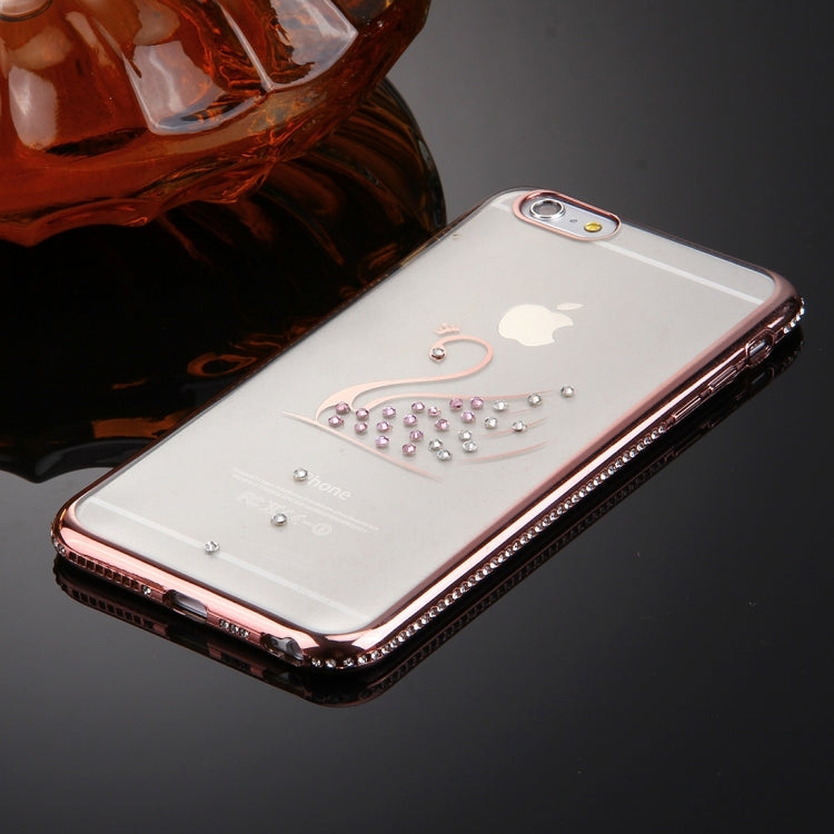 For iPhone 6 & 6s Diamond Encrusted Swan Pattern Electroplating Frame TPU Protective Case
