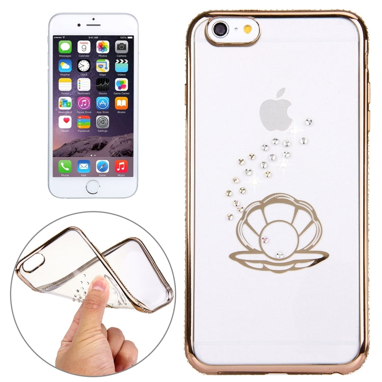 For iPhone 6 & 6s Diamond Encrusted Shell Pattern Electroplating Frame TPU Protective Case