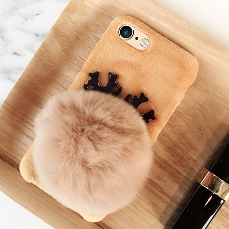 For iPhone 6 & 6s Christmas Series Plush Surface Antlers Pattern Drop-proof Protective Back Cover Case with Furry Ball