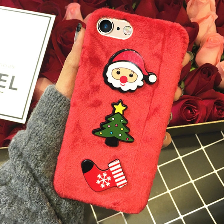 For iPhone 6 & 6s Plush Surface Santa Claus Christmas Tree Christmas Socks Pattern Drop-proof Protective Back Cover Case