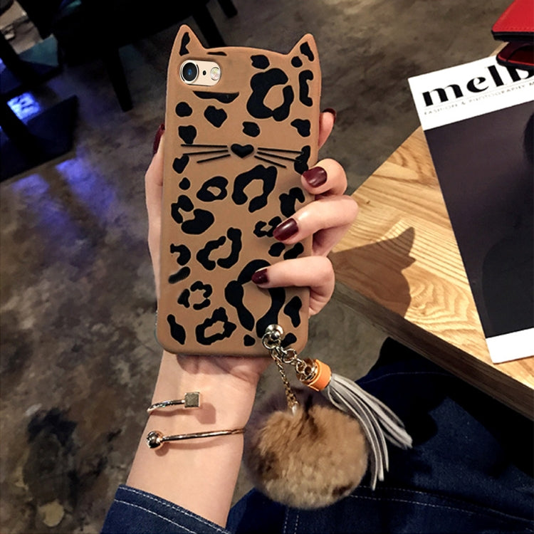 For iPhone 6 & 6s Leopard Cat Pattern Full Coverage Drop-proof Protective Back Cover Case with Furry Ball Pendant