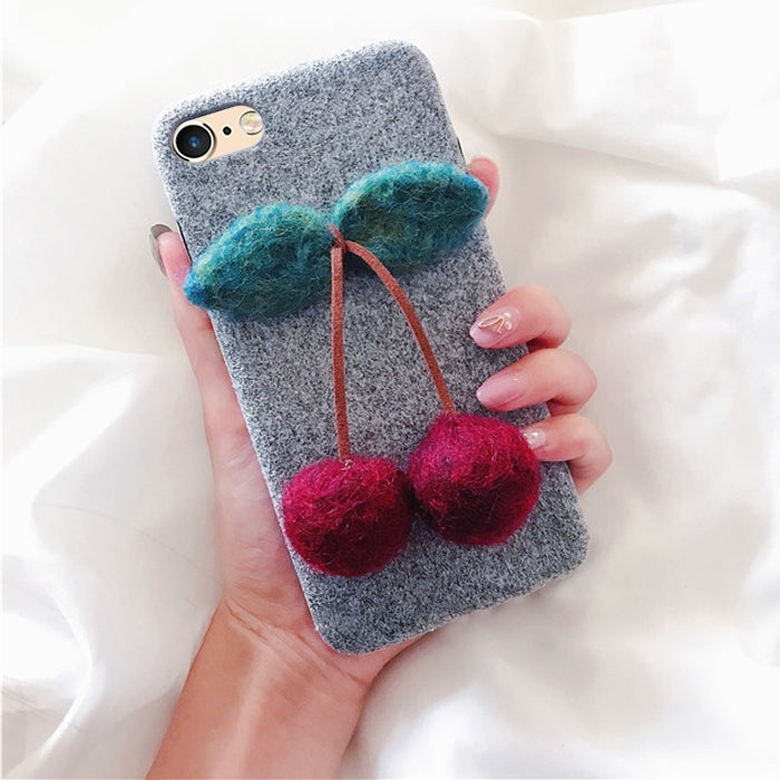 For iPhone 6 & 6s Handmade Wool Felt Plush Cherry Protective Back Cover Case