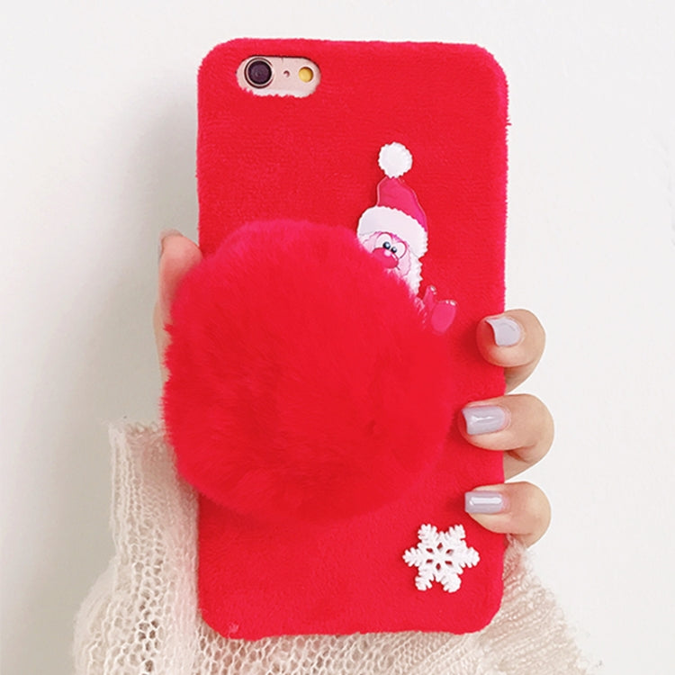 For iPhone 6 & 6s Creative Cute Santa Claus Christmas Furry Ball Plush Cloth Protective Back Cover Case