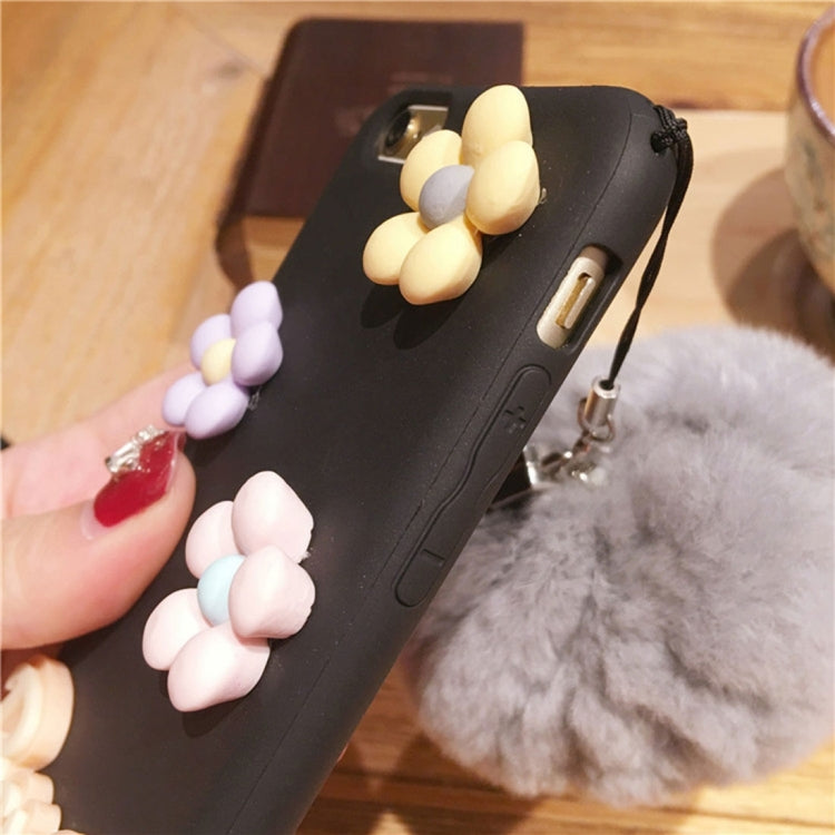 For iPhone 6 & 6s 3D Flower Pattern Furry Ball Silicone Protective Case with Sling