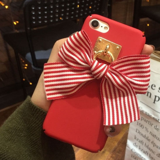 For iPhone 6 & 6s Frosted 3D Red Bowknot Decoration PC Protective Case