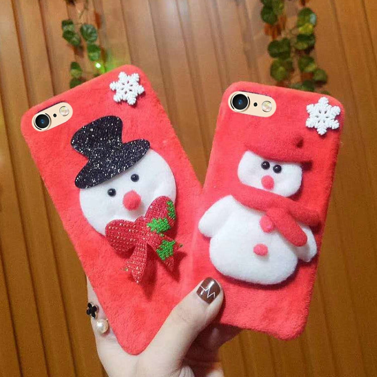 For iPhone 6 & 6s Cute 3D Christmas Snowman Pattern Flannel Protective Back Cover Case