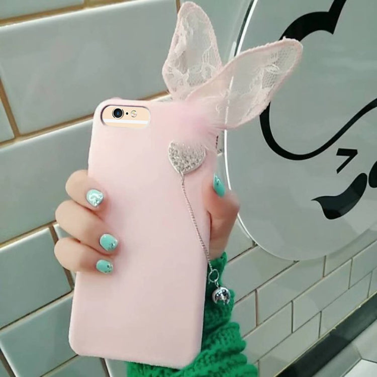 For iPhone 6 & 6s Cute 3D Lace Rabbit Ears Pattern Felt Plush Protective Back Cover Case