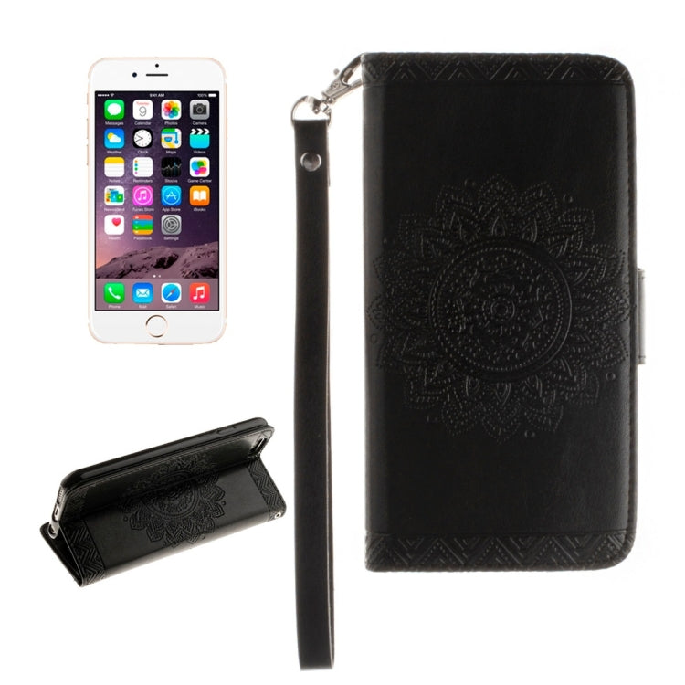 For iPhone 6 & 6s Embossed Floral Pattern Horizontal Flip Leather Case with Card Slots & Holder & Lanyard