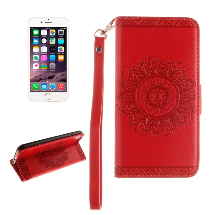 For iPhone 6 & 6s Embossed Floral Pattern Horizontal Flip Leather Case with Card Slots & Holder & Lanyard