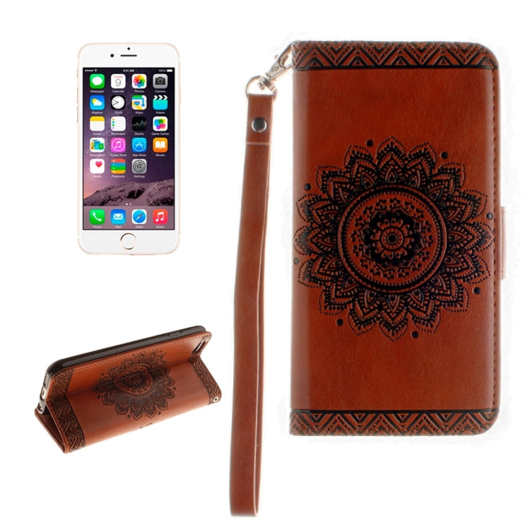 For iPhone 6 & 6s Embossed Floral Pattern Horizontal Flip Leather Case with Card Slots & Holder & Lanyard