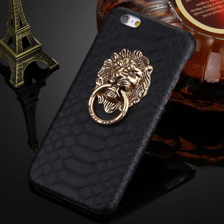 For iPhone 6 & 6s Snakeskin Texture Paste Skin PC Protective Case with Lion Head Holder