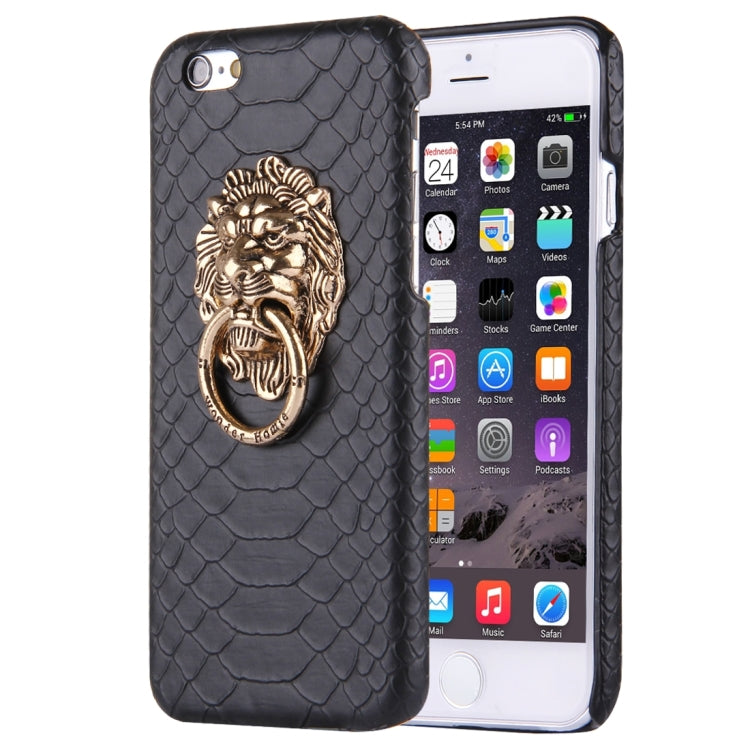For iPhone 6 & 6s Snakeskin Texture Paste Skin PC Protective Case with Lion Head Holder