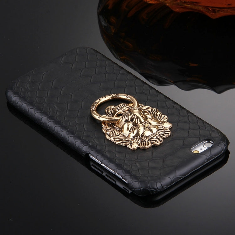 For iPhone 6 & 6s Snakeskin Texture Paste Skin PC Protective Case with Lion Head Holder
